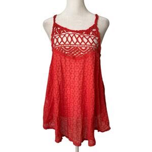 Free People coral red eyelet sleeveless tank top size S